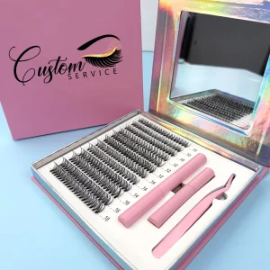 Private Label 10-16mm Lash Cluster Kit Segment Lash Extensions Double Eyelash Glue Bond and Seal Diy Cluster Lashes Kit