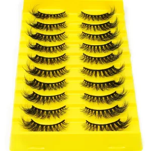 Private Label 10 Pairs Faux Minks Clear Band False Eyelashes Wispy Natural Silk Strip Eyelashes with Box Free Sample 13 15 mm