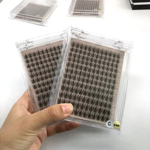 Private Label 12 Lines Thin Band Cluster Lashes Tray With Acrylic Box DIY Eyelash Extension Supplier