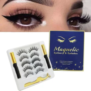 Private Label 3D Fluffy Magnetic Eyelashes Set Faux Mink False Lashes with Eyeliner Cruelty Free Vegan Magnet Lashes