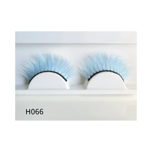 Private Label 3D Mink Fur Synthetic Hair Long Natural Blue Color Dramatic False Eyelashes Full Strip Lashes in Box Model