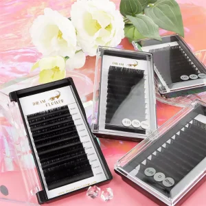 Private Label Black Korean PBT Fiber Thick Extensions Trays Handmade Velvet Lashes 0.25mm Curl Natural Long Luxury