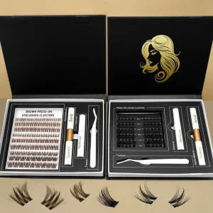 Private Label Brown Cluster Lash Kit Custom Logo Spikes Wispy Lash Cluster Silk Fiber Long Lasting Volume Lash Cluster