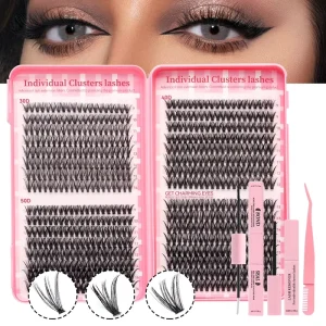 Private Label Cluster Lashes DIY Individual Extension Mixed Length 9 16mm Super Fine Band Vegan Cruelty Free ODM Kit