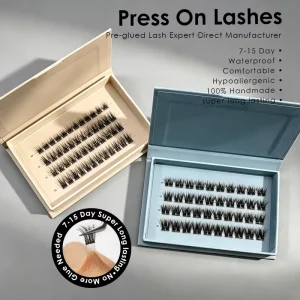 Private Label Clusters No Glue DIY 7 15 Day Super Long Lasting Press Lash Waterproof ISO Custom Acrylic Box Design Cruelty Free
