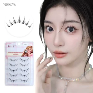 Private Label Custom Full Strip Lashes Synthetic Hair False Eyelash 5 Pairs Natural Thin Clear Band Anime Eye Lashes