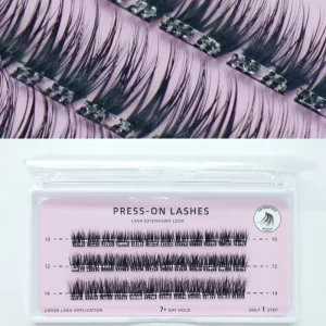 Private Label Custom Logo Reusable 3D Segment Super Thin Eyelash Extensions No Glue No Eyeliner Clear Band Pre Glued Cluster