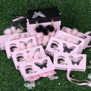 Private Label Custom Square Lash Case with Chain Luxury Butterfly Empty Eyelash Packaging Box