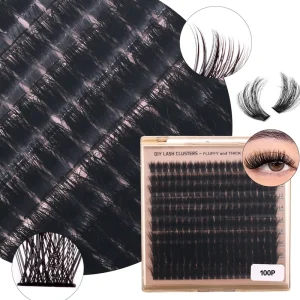 Private Label DIY Cluster Eyelashes 10 18mm Mixed Length D Curl Volume 100P 200P Fluffy Thick Eyelashes Extensions