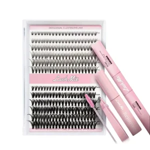 Private Label DIY Eyelash Kit Lash Lift Kit Voluminous Fluffy Segmented Lash Clusters High Capacity Black Cotton Band