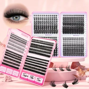 Private Label DIY Lash Cluster Book Kit Mixed Length Cat Round Eye Individual Cluster Lashes Custom Logo Packaging