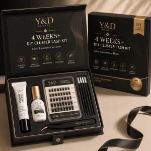 Private Label DIY Lash Cluster Kit 4 WeeksLash Glue Gentle Remover Cluster Lashes Tweezers and Applicator Swabs Set