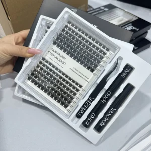 Private Label DIY Lash Cluster Kit C D Curl Mix Length Custom Logo 6D Lash Clusters With Bond and Seal and Remover and Tweezers