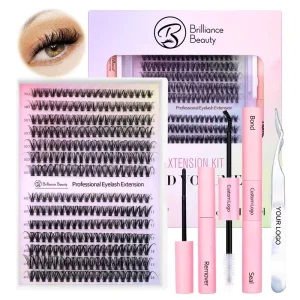Private Label DIY Lash Extension Kit 280pcs Precut Lash Clusters Bond and Seal 30D 40D Wispy False Eyelashes Cluster