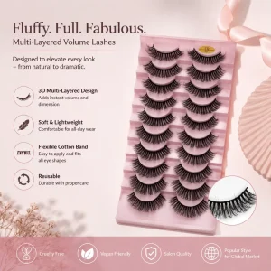 Private Label Faux Mink Eyelashes High Quality Natural Style False Lashes 3D Effect Reusable Full Strip Eyelashes