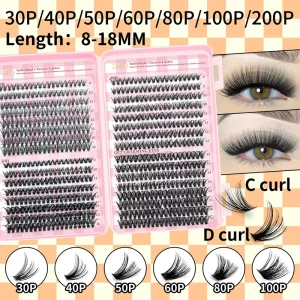 Private Label Fluffy Cluster Lashes Kit Custom Logo Mink Volume Eyelash Cluster Mix Natural Diy Lash Cluster Big Trays