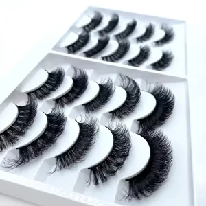 Private Label Fluffy Custom LOGO Faux Mink Wispy Lashes D Curl Natural Strip Eyelash Extensions Russian Eyelashes
