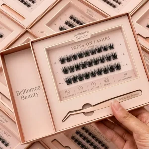 Private Label Glueless Press on Eyelashes Set 3D Spike Pre Glued Lash Clusers Superfine Band Self Adhesive Eyelashes Extensions