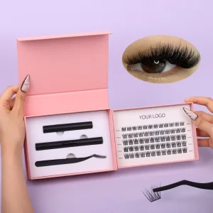 Private Label Hand Made Bond Seal Applicator Pre Cut 8 16mm Segment Eyelash Cluster Kit Cluster Lashes