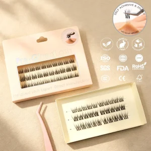 Private Label Handmade 8 16mm Natural Length Self Adhesive Thick Style Press On Faux Mink Synthetic Lash Cluster Cruelty Free
