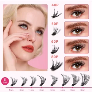 Private Label Handmade D Curl Faux Mink Eyelash Extensions 40p-80p Individual DIY Segmented Cluster Hybrid Light Volume