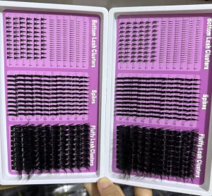 Private Label Handmade Diy Lash Wispy Cluster Eyelashes with Bottoms and Spikes Custom Logo Fluffy Lashes Clusters Kit