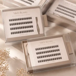 Private Label Handmade Pre Glued Synthetic Hair 3D Wispy DIY Reusable Naturel Invisible Cat Eye 12 Rows Press On Lash Cluster