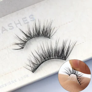 Private Label Handmade Soft Thin Clear Band Pre Glued Eyelash Handmade Press On Nature Half Lash