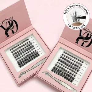 Private Label Handmade Synthetic Hair 3D Wispy Natural Self Adhesive Bond Cluster Lashes Luxury Pink Box Custom Logo