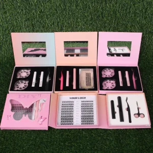 Private Label Individual Eyelash Extension Women Lash Clusters Kit with Mirror Pre Cut Segment Cluster Lashes