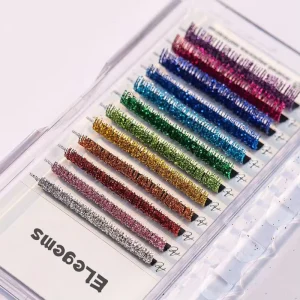 Private Label Individual Glitter Eyelash Extension Holographic Lash Shiny Glitter Colorful Lashes Extension