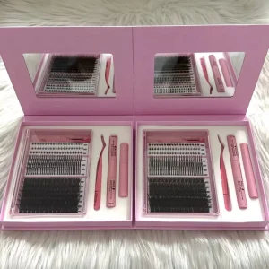 Private Label Korean PBT Fibers Diy Lash Extension Kit With Glue Fluffy Clusters Spike Bottom Lash Vendor