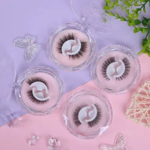 Private Label Lash Supplies Strip Lashes Round Box Reusable No Glue Self Adhesive Eyelashes