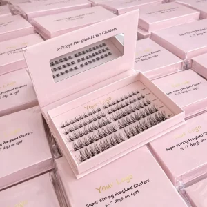 Private Label Luxury for Glue free Self adhesive Reusable Pre glued Cluster Lashes Custom Synthetic Hair Eyelashes