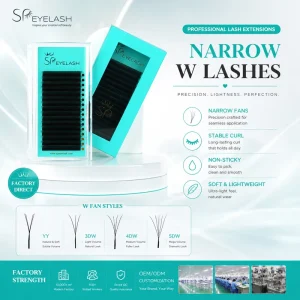 Private Label Narrow W Lashes 3D 4D 5D Custom Narrow YY 0.05 0.07 0.10 Mm Lash Extension OEM Factory Supplier