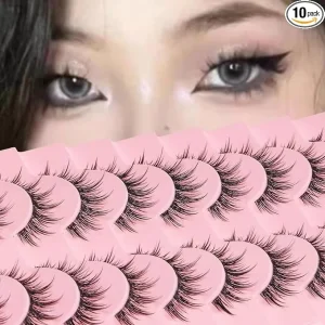 Private Label Natural Spiky Wispy Eyelashes Soft Realistic Synthetic Hair Semi Hand Made Invisible Clear Band Reusable 3D Effect
