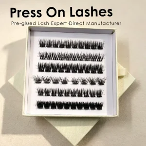 Private Label Non Sticky UK USA Europe Pre Glued Cluster Lash Last 1 Week for Non Toxic Vegan Silk Press On Lashes Reusable