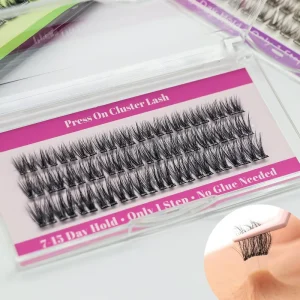 Private Label Pre Glued 3D Cluster Lashes Invisible Clear Band Reusable Handmade Full Strip Press On Lashes Custom