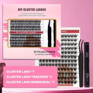Private Label Premium Feather Fine Stem Segmented 12 Rows Eyelash Extension Kit DIY Cluster Lash Set Pre Made Fans