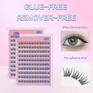 Private Label Press on Cluster Lashes Mixed Length 10 16mm Self Adhesive Individual Eyelashes 3D Fluffy No Glue Needed Glue Free