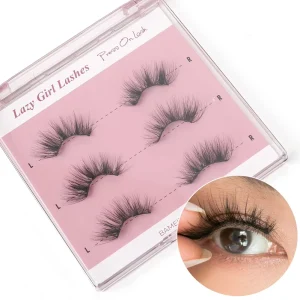Private Label Press on Fake Lashes Self Adhesive 3 Pairs Strip Faux Mink False Eyelashes