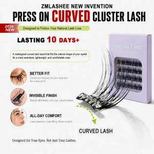 Private Label Press on Lashes 7 15 Day Waterproof Long lasting 3D for Cruelty Free Brown Curve Band Lash Clusters