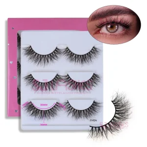 Private Label Real Mink Fluffy Eyelashes Strip 3D Mink Lash Natural Wispy Look Reusable Full Strip Customized Box