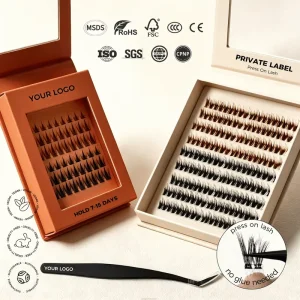 Private Label Self Adhesive 16mm Wispy Cluster Lashes Eyelashes Press and Go C Curl Cat Eye Shape for Enhancing Makeup