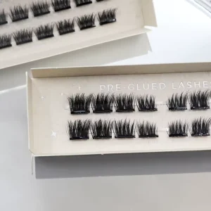 Private Label Self Adhesive 16mm Wispy Cluster Lashes Eyelashes Press and Go C Curl Cat Eye Shape for Enhancing Makeup