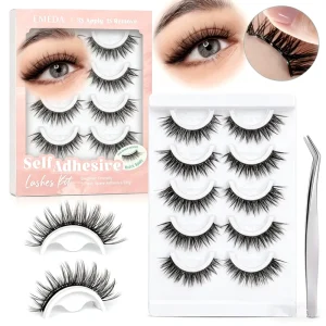 Private Label Self Adhesive Faux Mink False Eyelashes No Glue Needed Press On Soft Material Black Cotton Band Strip Lashes