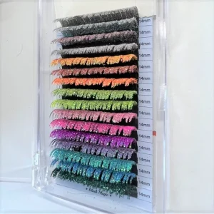 Private Label Shiny Colorful Eyelashes 0.07 0.1 Makeup Tinsel Individual Lashes Glitter Eyelashes Extension