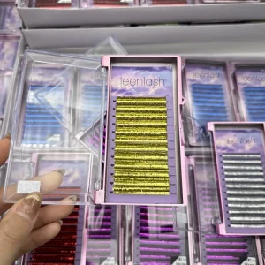 Private Label Shiny Colorful Eyelashes Makeup Tinsel Individual Lashes Holographic Tinsel Eyelashes