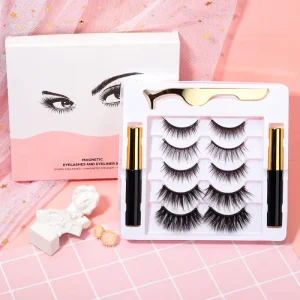 Private Label Silk Lashes False Eyelashes Magnet Faux Mink Lashes Magnetic Eyelashes Kit with Eyeliner