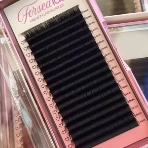 Private Label Soft Russian Volume Eyelash Extension Tray Dark Matte Black Premium Silk Cashmere Fan Eyelashes Supplies